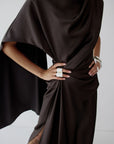 LUNESSA MIDI DRESS IN UMBER BROWN SATIN BACK CREPE