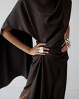 LUNESSA MIDI DRESS IN UMBER BROWN SATIN - De La Vali