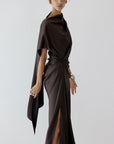 LUNESSA MIDI DRESS IN UMBER BROWN SATIN BACK CREPE