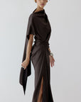 LUNESSA MIDI DRESS IN UMBER BROWN SATIN - De La Vali