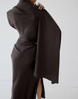 LUNESSA MIDI DRESS IN UMBER BROWN SATIN - De La Vali