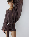 MISTY TOP IN UMBER BROWN CHIFFON - De La Vali