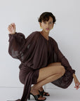 MISTY TOP IN UMBER BROWN CHIFFON - De La Vali