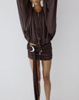 MISTY TOP IN UMBER BROWN CHIFFON