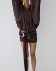 MISTY TOP IN UMBER BROWN CHIFFON - De La Vali