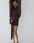 VIDA MINI SKIRT IN UMBER BROWN - De La Vali
