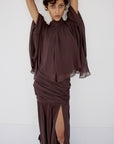 AMAYA SKIRT IN UMBER BROWN GEORGETTE - De La Vali