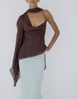 MALITA TOP IN UMBER BROWN GEORGETTE - De La Vali