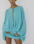EULALIA DRESS IN AQUA BLUE CHIFFON - De La Vali
