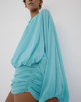 EULALIA DRESS IN AQUA BLUE CHIFFON - De La Vali