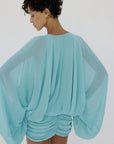 EULALIA DRESS IN AQUA BLUE CHIFFON - De La Vali