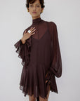 CASIMIRO MINI DRESS IN UMBER BROWN GEORGETTE - De La Vali