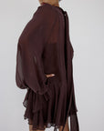 CASIMIRO MINI DRESS IN UMBER BROWN GEORGETTE - De La Vali