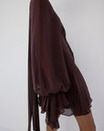 CASIMIRO MINI DRESS IN UMBER BROWN GEORGETTE - De La Vali