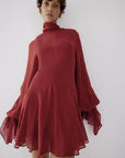 CASIMIRO MINI DRESS IN BURNT RED GEORGETTE - De La Vali