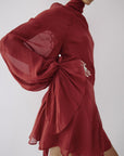 CASIMIRO MINI DRESS IN BURNT RED GEORGETTE - De La Vali