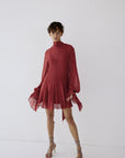 CASIMIRO MINI DRESS IN BURNT RED GEORGETTE - De La Vali
