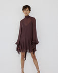 CASIMIRO MINI DRESS IN UMBER BROWN GEORGETTE - De La Vali