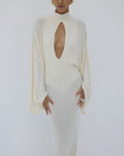 ELIODORO MAXI DRESS IN BRIGHT CREAM SLINKY KNIT - De La Vali