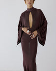 ELIODORO MAXI DRESS IN UMBER BROWN SLINKY KNIT - De La Vali