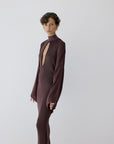 ELIODORO MAXI DRESS IN UMBER BROWN SLINKY KNIT - De La Vali