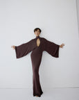 ELIODORO MAXI DRESS IN UMBER BROWN SLINKY KNIT - De La Vali