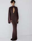 ELIODORO MAXI DRESS IN UMBER BROWN SLINKY KNIT - De La Vali