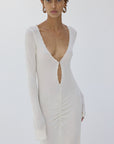 ELISIA MAXI DRESS IN BRIGHT CREAM SLINKY KNIT