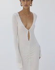 ELISIA MAXI DRESS IN BRIGHT CREAM SLINKY KNIT - De La Vali