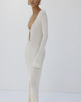 ELISIA MAXI DRESS IN BRIGHT CREAM SLINKY KNIT - De La Vali