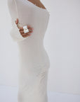 ELISIA MAXI DRESS IN BRIGHT CREAM SLINKY KNIT