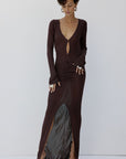 ELISIA MAXI DRESS IN UMBER BROWN SLINKY KNIT - De La Vali