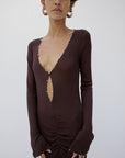 ELISIA MAXI DRESS IN UMBER BROWN SLINKY KNIT - De La Vali
