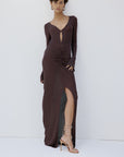 ELISIA MAXI DRESS IN UMBER BROWN SLINKY KNIT