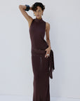 ABRIL MAXI DRESS IN UMBER BROWN SLINKY KNIT - De La Vali