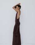 ABRIL MAXI DRESS IN UMBER BROWN SLINKY KNIT - De La Vali