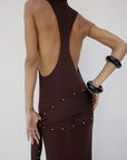 ABRIL MAXI DRESS IN UMBER BROWN SLINKY KNIT - De La Vali