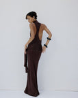 ABRIL MAXI DRESS IN UMBER BROWN SLINKY KNIT - De La Vali