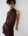 ABRIL MINI DRESS IN UMBER BROWN SLINKY KNIT