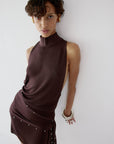 ABRIL MINI DRESS IN UMBER BROWN SLINKY KNIT - De La Vali