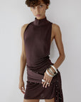 ABRIL MINI DRESS IN UMBER BROWN SLINKY KNIT