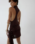 ABRIL MINI DRESS IN UMBER BROWN SLINKY KNIT - De La Vali