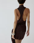 ABRIL MINI DRESS IN UMBER BROWN SLINKY KNIT