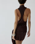 ABRIL MINI DRESS IN UMBER BROWN SLINKY KNIT - De La Vali