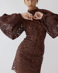 AIRAM MINI DRESS IN BROWN LACE - De La Vali