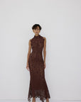 AINHOA MIDI DRESS IN BROWN LACE - De La Vali
