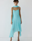 KOMI MIDI DRESS IN AQUA BLUE VISCOSE GEORGETTE