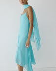 KOMI MIDI DRESS IN AQUA BLUE VISCOSE GEORGETTE