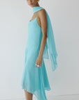 KOMI MIDI DRESS IN AQUA BLUE GEORGETTE - De La Vali