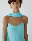 KOMI MIDI DRESS IN AQUA BLUE GEORGETTE - De La Vali